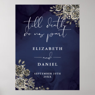 Poster Placa de casamento floral de rosas góticas azul me
