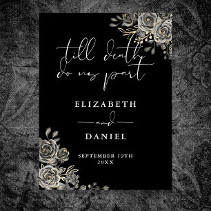 Poster Placa de casamento floral de rosas góticas preto e