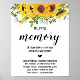Poster Placa de Casamento Girassóis Em Memória Carinhosa