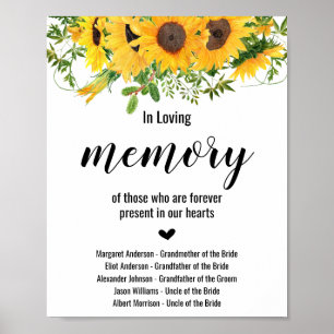 Poster Placa de Casamento Girassóis Em Memória Carinhosa