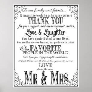 Poster Placa de casamento Obrigado Preto e Branco