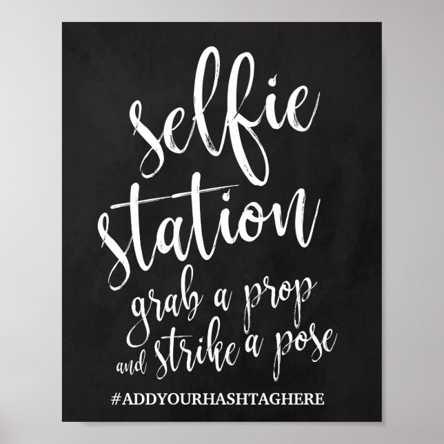 Pôster Placa de Casamento Selfie Station Chalkboard 8x10 (Frente)