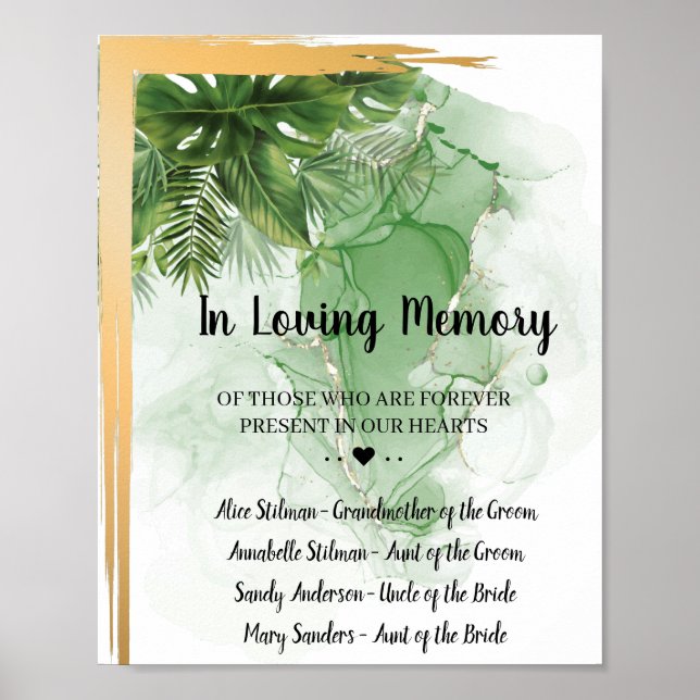 Poster Placa de casamento Tropical Palm In Loving Memory (Frente)