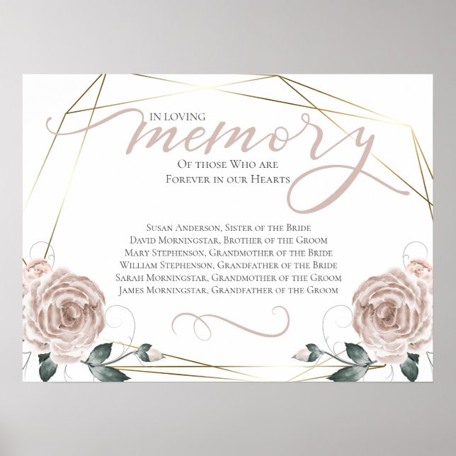 Poster Placa de Cerimônia de Casamento em Memória de Quem (Frente)