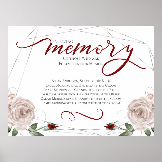 Poster Placa de Cerimônia de Casamento em Memória de um E (Frente)