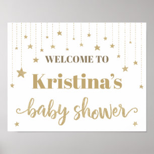 Poster Placa de Chá de Bebê Estrelinha Brilhante Dourada