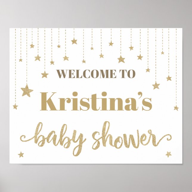 Poster Placa de Chá de Bebê Estrelinha Brilhante Dourada (Frente)