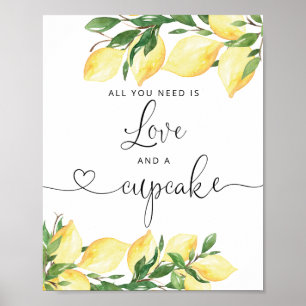 Poster Placa de Chá de Noiva com Tema de Amor de Limão e 