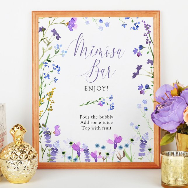 Poster Placa de Chá de Noiva Mimosa Bar Flor Silvestre Ro (Mimosa Bar Sign from my Purple Wildflower Collection. Message me if you need me to create more items)