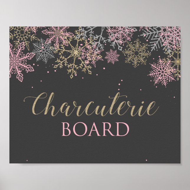 Poster Placa de Charcutaria Floco de Neve Rosa Winter One (Frente)
