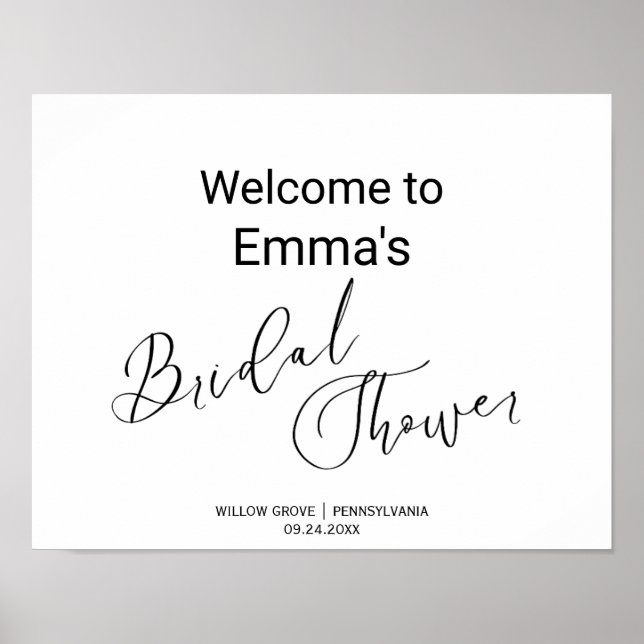 Poster Placa de chuveiro de caligrafia preta simples (Frente)