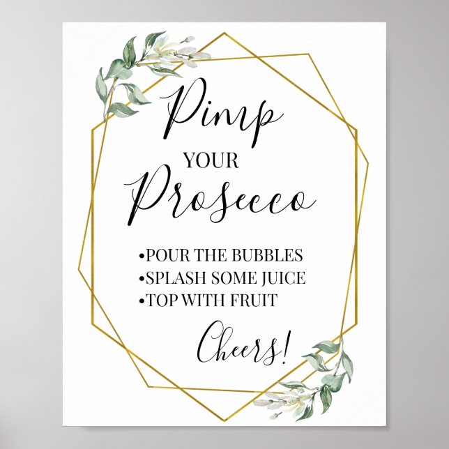 Poster Placa de chuveiro de verde dourado para prosecco (Frente)