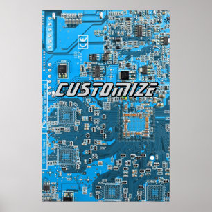 Poster Placa de Circuito PCB Azul Personalizada para Prof
