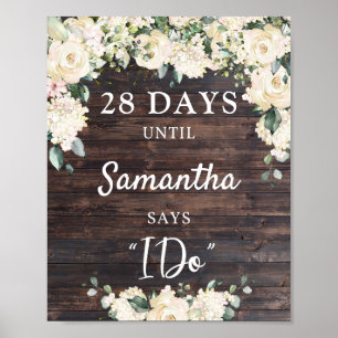 Poster Placa de contagem regressiva de casamento floral c