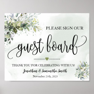 Poster Placa de convidados para casamento com eucalipto s