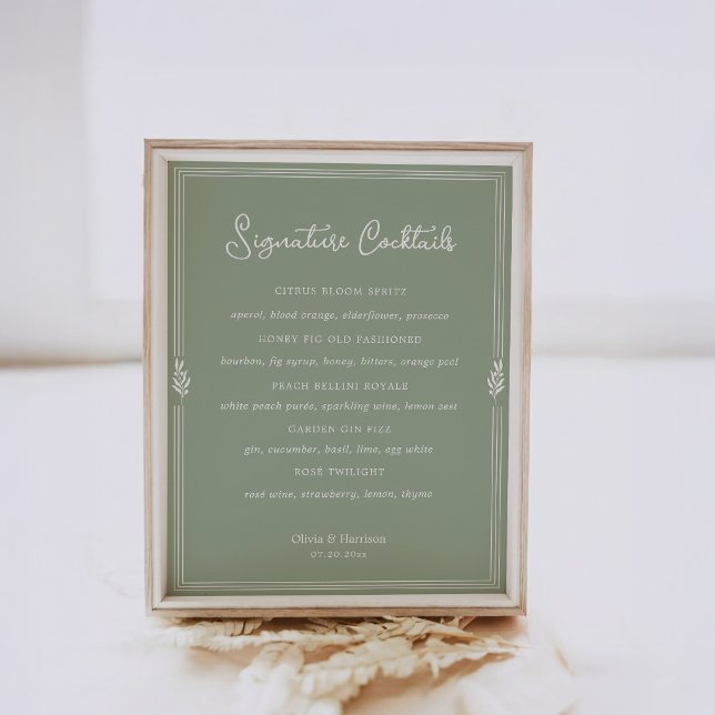 Poster Placa de Coquetéis com Assinatura Oliva Verde Sage (Criador carregado)
