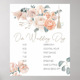 Poster Placa de Cronograma de Casamento Moderno Boho Rosa