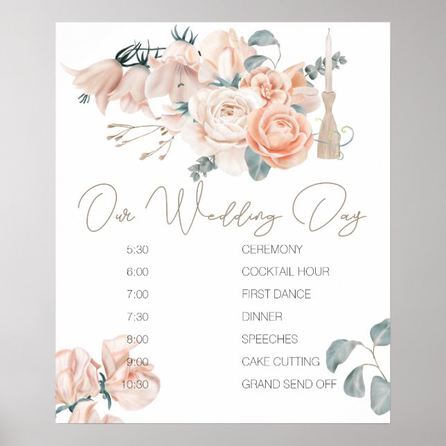 Poster Placa de Cronograma de Casamento Moderno Boho Rosa (Frente)