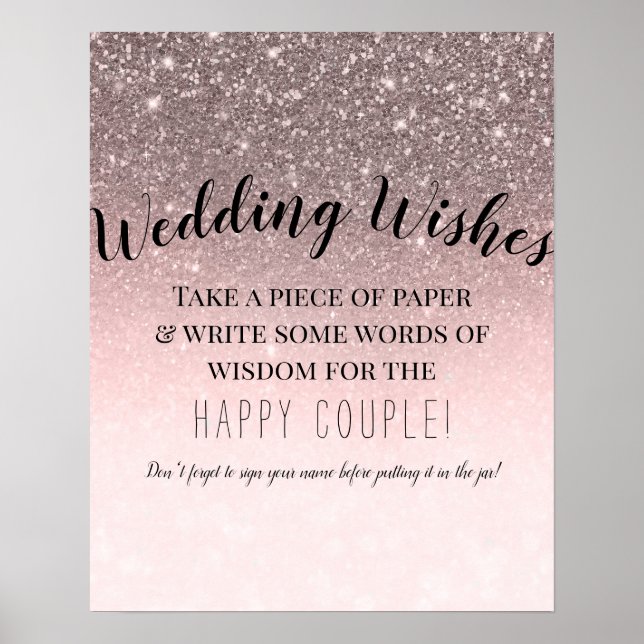 Poster Placa de Desejos de Casamento com Brilho Silver Bl (Frente)
