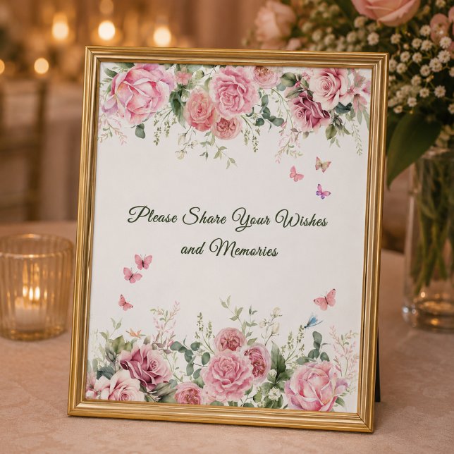Poster Placa de Desejos e Memórias Florais Brancas (Elegant wishes and memories sign for a beautiful 18th birthday celebration)