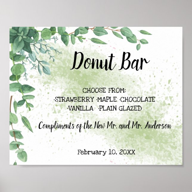 Poster Placa de Doces Barra de Donut Casamento Eucalytpus (Frente)