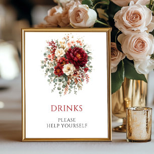 Poster Placa de Drinks Florais Marsala de Outono para Cas