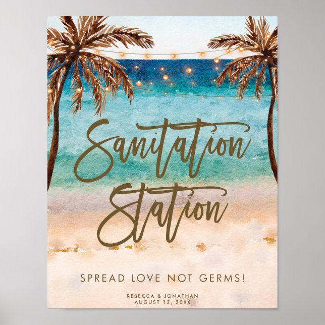 Poster Placa de estaçāo de higienizaçāo das māos na praia (Frente)