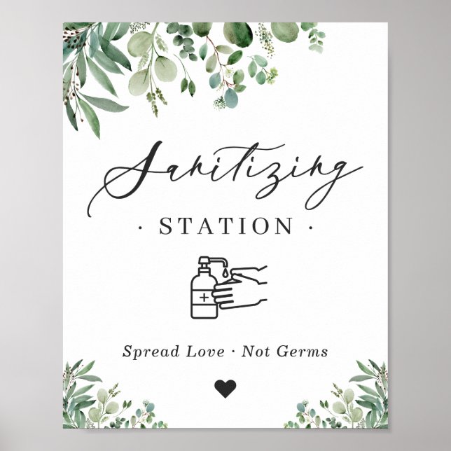 Poster Placa de Estação de Higienização Folhas de Eucalip (Frente)