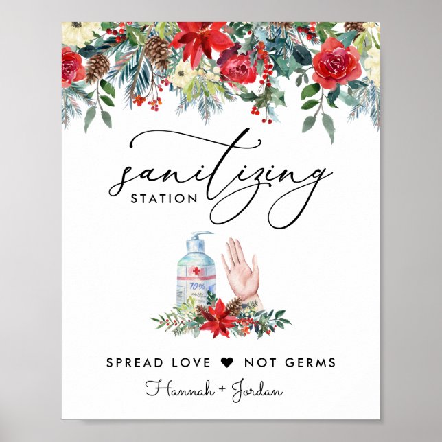 Poster Placa de Estação de Sanitização | Floral Rústico d (Frente)