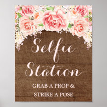 Placa de Estação de Selfie Casamento em Madeira Aq