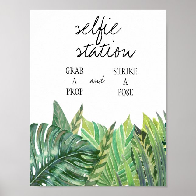 Poster Placa de Estação de Selfie - Casamento Verde (Frente)