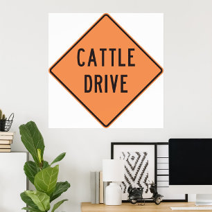 Poster Placa de Estrada de Condução de Gado