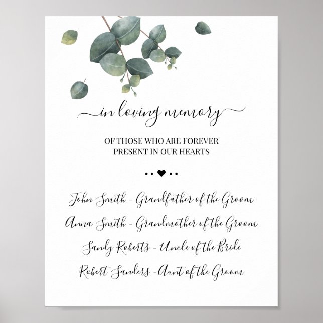Poster Placa de Eucalipto em Memória de Amor (Frente)