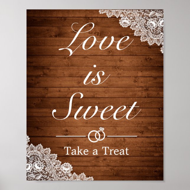 Poster Placa de Favor de Casamento Rustic Wood & White La (Frente)
