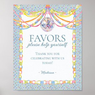Poster Placa de Favores de Aniversário Azul Cue the Confe