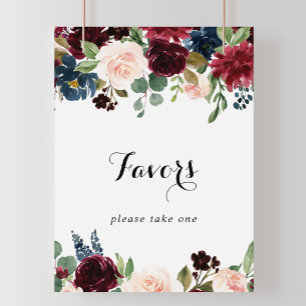 Poster Placa de Favores de Caligrafia Burgundy Rústico de