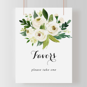 Poster Placa de favores florais brancos de verde no outon