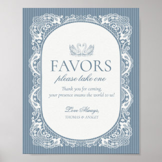 Poster Placa de Favoritos Florais Vintage com Renda Azul