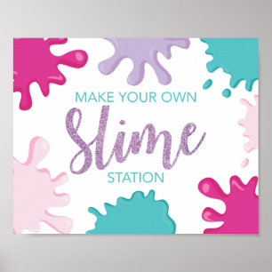 Poster Placa de festa de aniversário de Slime rosa faça v