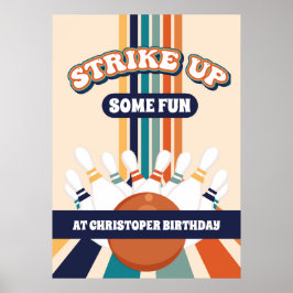 Poster Placa de Festa de Aniversário Infantil de Boliche 