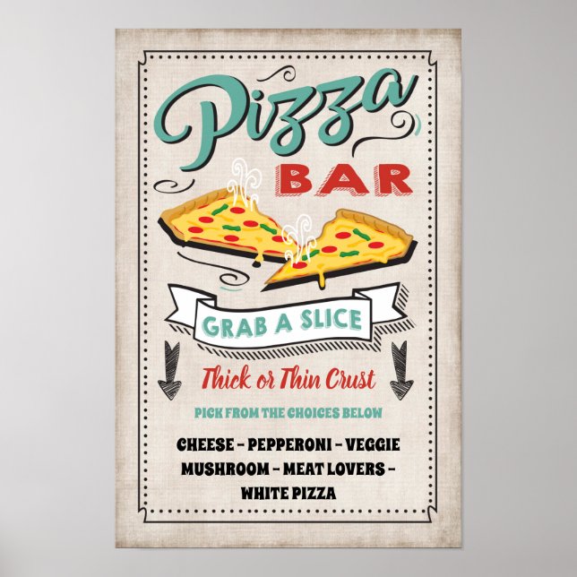 Poster Placa de festa de barra de fatia de pizza (Frente)