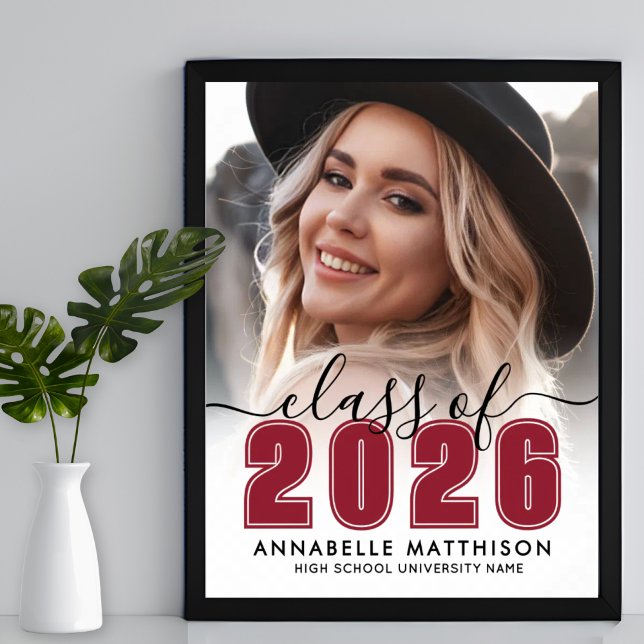 Poster Placa de Festa de Formatura com Fundo Vermelho par (Photo Red Graduation Party Sign)