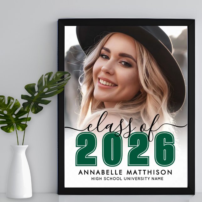 Poster Placa de Festa de Formatura Verde com Foto (Photo Green Graduation Party Sign)