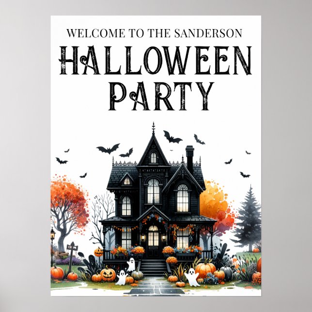Poster Placa de Festa de Halloween em Casa Assombrada (Frente)