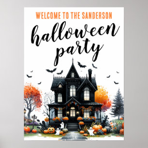 Poster Placa de festa de Halloween em casa assombrada par