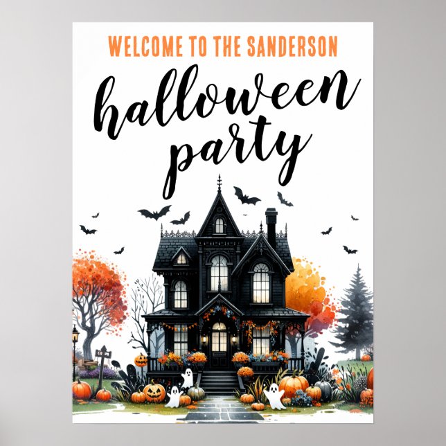Poster Placa de festa de Halloween em casa assombrada par (Frente)
