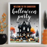 Placa de festa de Halloween em casa assombrada par