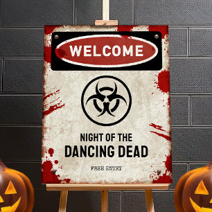 Poster Placa de festa de zumbi com sangue e símbolo de ri