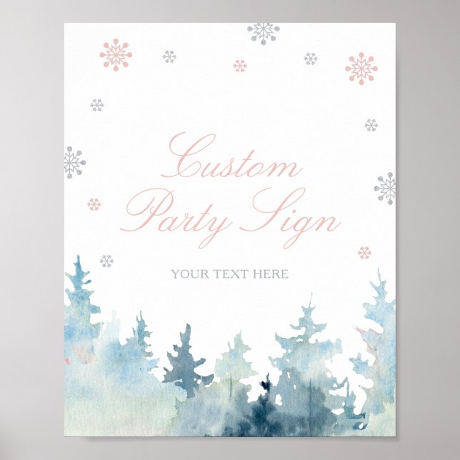 Poster Placa de festa personalizada Pink & Silver Winter  (Frente)