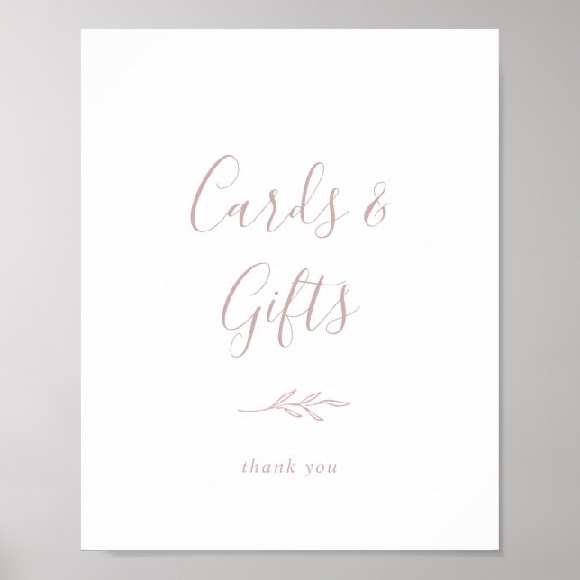 Poster Placa de Folhas Mínimas | Cartões e Presentes Rosa (Frente)